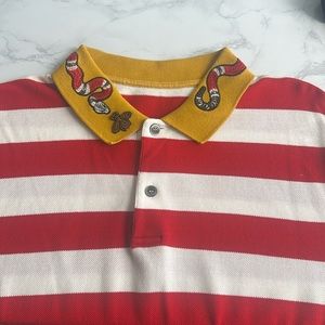 GUCCI Red & White Snake and Bee Embroided Collar Polo Shirt. Authentic.